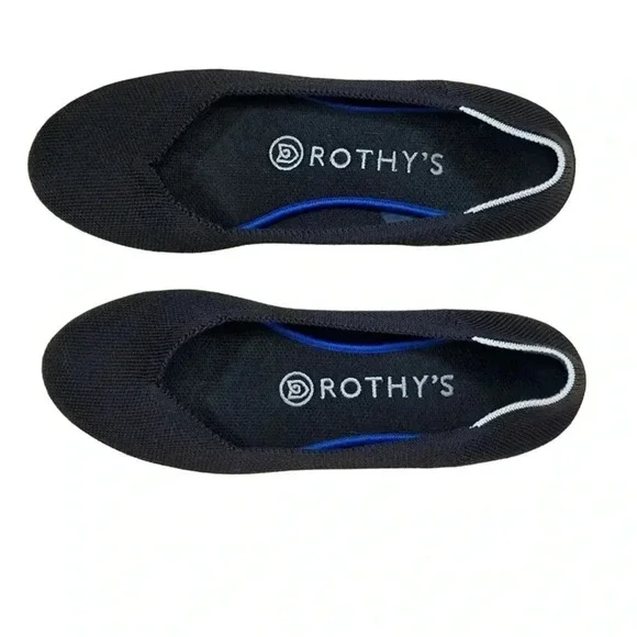 Rothy's black round toe flats 5.5 slip on washable sustainable work comfortable - Picture 2 of 8